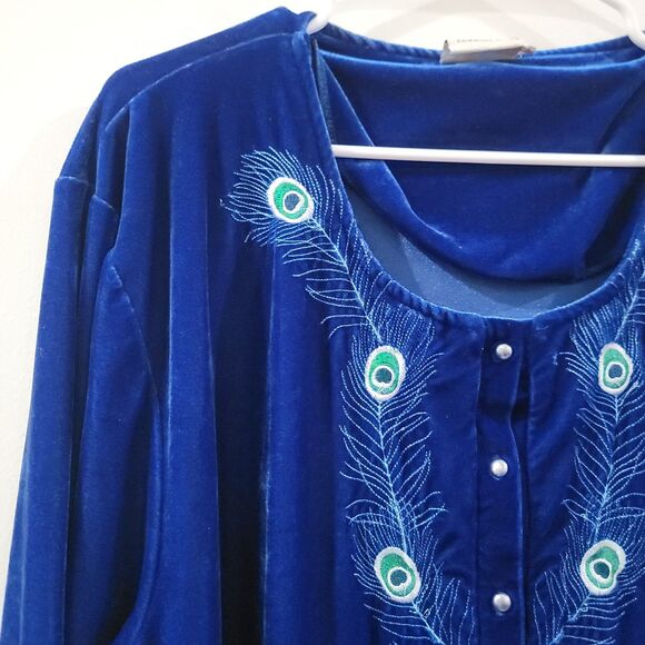 Vermont Country Store Womens Velvet Nightgown Size 3X Blue Housecoat Peacock - Picture 3 of 9